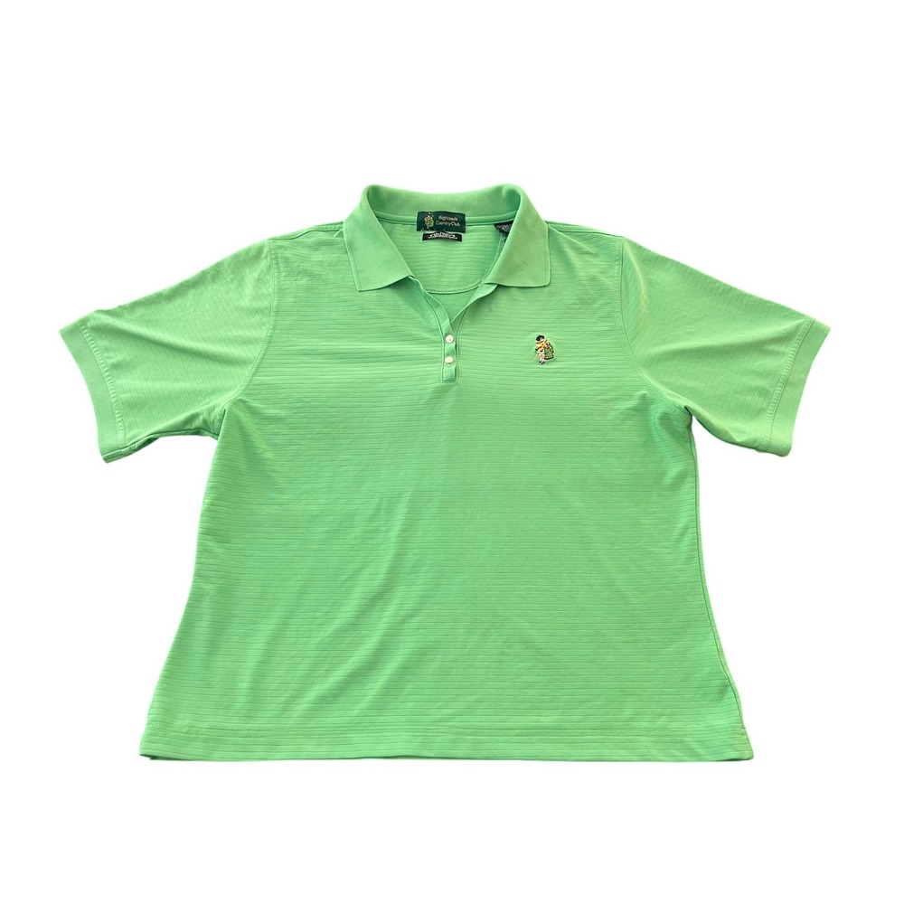 Highlands Country Club DriWay Golf Polo Shirt Green Mens XL Bagpiper Logo Stripe